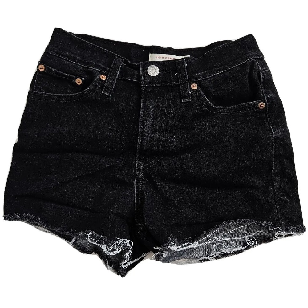 Levi's Women's 25 Black Denim Jeans High Rise Shorts‎ Raw Hem  24"x3" Inseam
